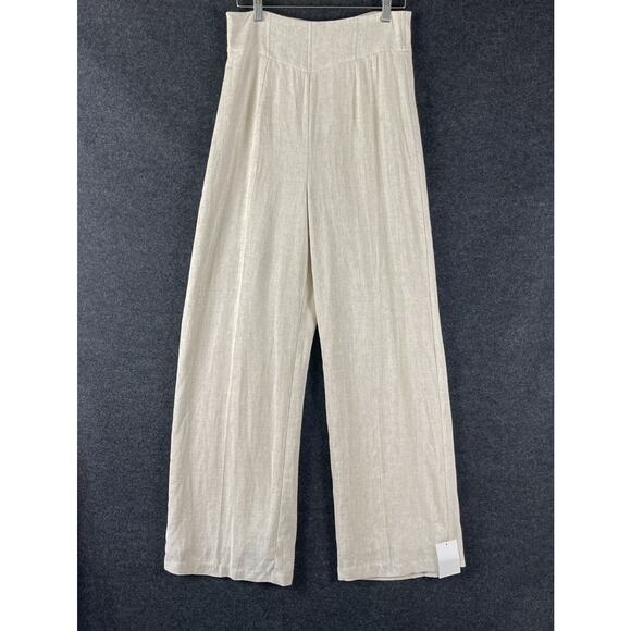 JLuxlabel Linen Blend Pants Womens Large Beige Trouser Wide Leg High Rise NEW - Picture 1 of 16